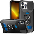 Multifunctional Card Holder Heavy Duty Protective iPhone Case For iPhone  14 13 12 11  Pro Max Slide Camera Kickstand Card Holder Slot Wallet Protective With Ring Stand Cover Magnetic Strong Phone Case Stevvex