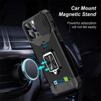 Multifunctional Card Holder Heavy Duty Protective iPhone Case For iPhone  14 13 12 11  Pro Max Slide Camera Kickstand Card Holder Slot Wallet Protective With Ring Stand Cover Magnetic Strong Phone Case Stevvex