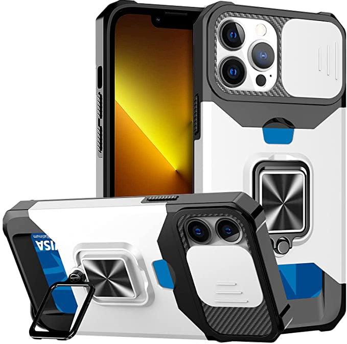 Multifunctional Card Holder Heavy Duty Protective iPhone Case For iPhone  14 13 12 11  Pro Max Slide Camera Kickstand Card Holder Slot Wallet Protective With Ring Stand Cover Magnetic Strong Phone Case Stevvex