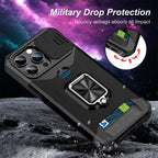 Multifunctional Card Holder Heavy Duty Protective iPhone Case For iPhone  14 13 12 11  Pro Max Slide Camera Kickstand Card Holder Slot Wallet Protective With Ring Stand Cover Magnetic Strong Phone Case Stevvex
