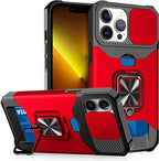 Multifunctional Card Holder Heavy Duty Protective iPhone Case For iPhone  14 13 12 11  Pro Max Slide Camera Kickstand Card Holder Slot Wallet Protective With Ring Stand Cover Magnetic Strong Phone Case Stevvex