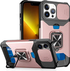 Multifunctional Card Holder Heavy Duty Protective iPhone Case For iPhone  14 13 12 11  Pro Max Slide Camera Kickstand Card Holder Slot Wallet Protective With Ring Stand Cover Magnetic Strong Phone Case Stevvex