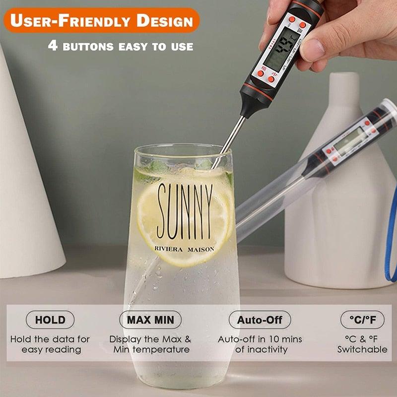 Multifunctional Digital Thermometer For BBQ Food Meat Cake Candy Bake Grill Ultra Fast Kitchen Thermometer with Hold & Calibration Digital Food Thermometer for BBQ Baking Candy Milk Temperature Cooking Thermometer Oven Kitchen Tools Stevvex