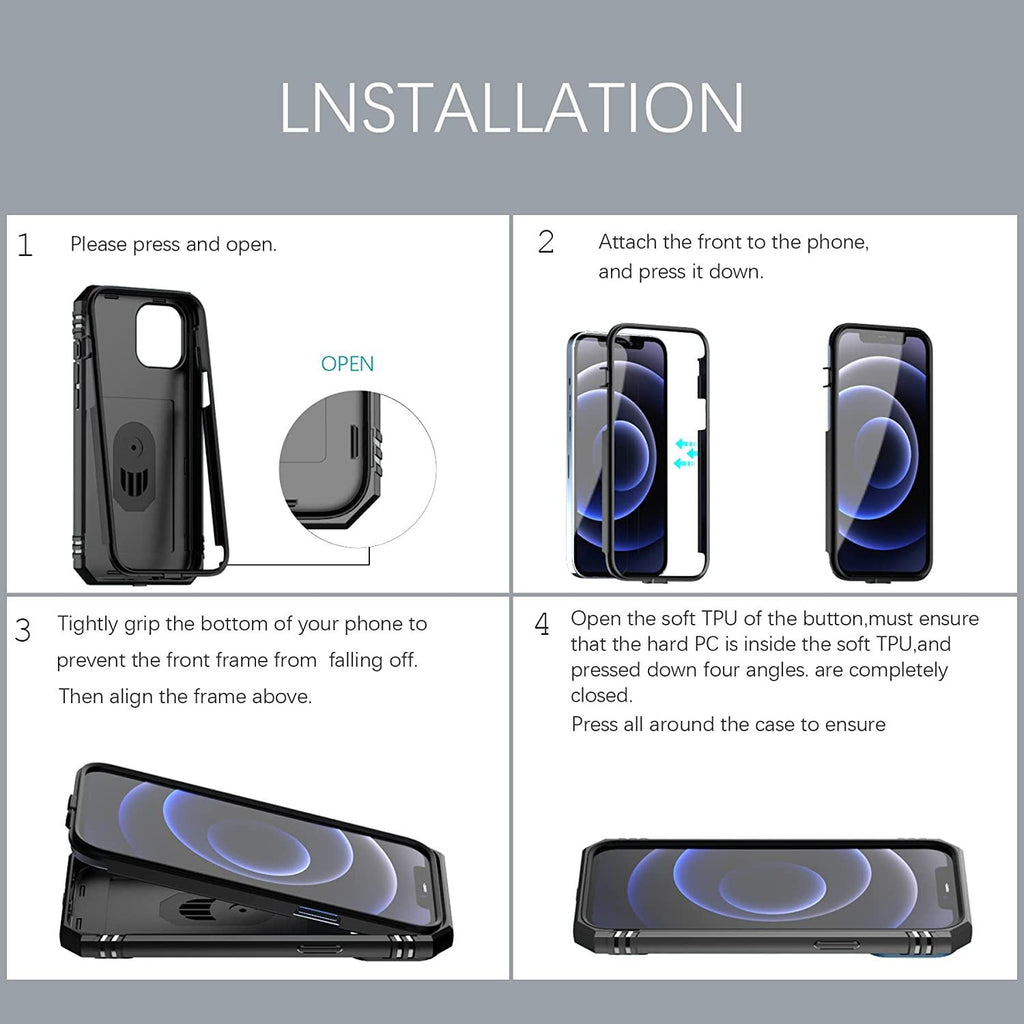 Multifunctional Heavy Duty Front and Back Full Body Shockproof Bumper Protection Cover Case For iPhone 13 12 11 Pro Max X Max 8 Plus Case Heavy Duty with Camera Rotate Kickstand Sturdy Shockproof Cover Stevvex