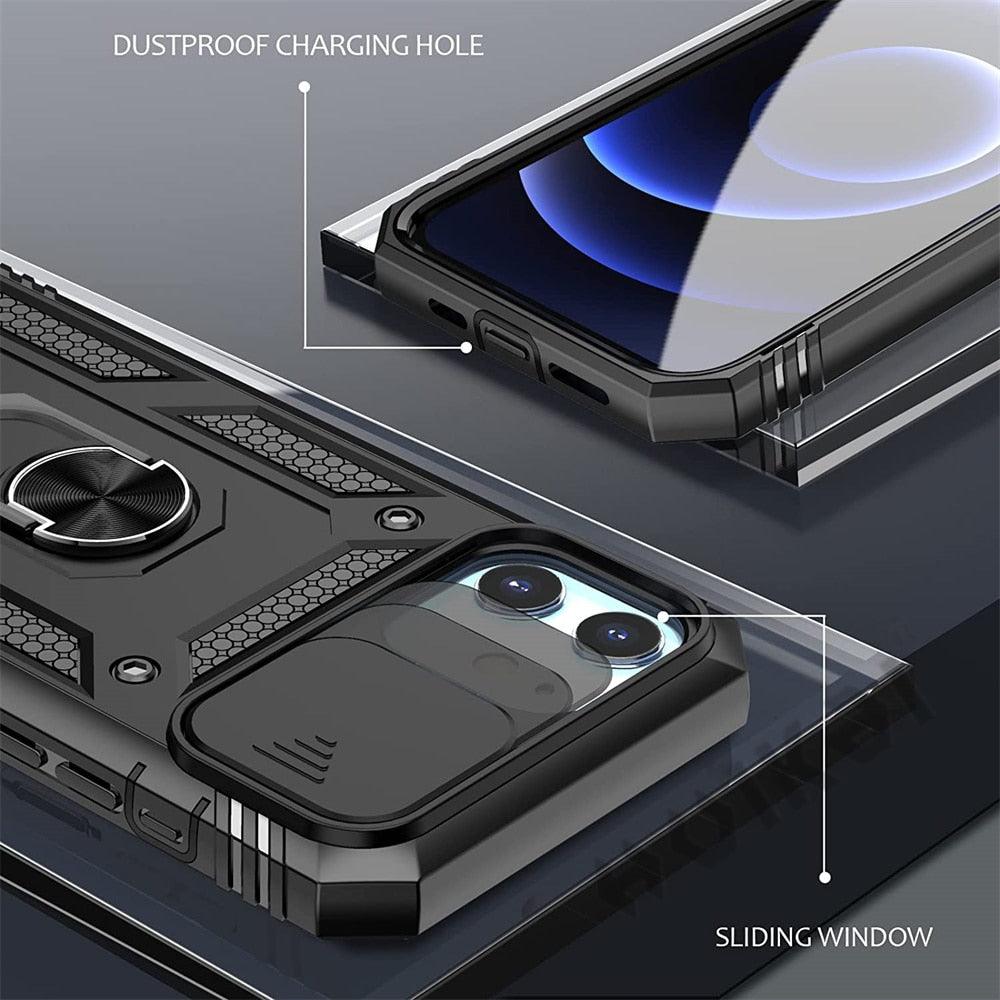 Multifunctional Heavy Duty Front and Back Full Body Shockproof Bumper Protection Cover Case For iPhone 13 12 11 Pro Max X Max 8 Plus Case Heavy Duty with Camera Rotate Kickstand Sturdy Shockproof Cover Stevvex