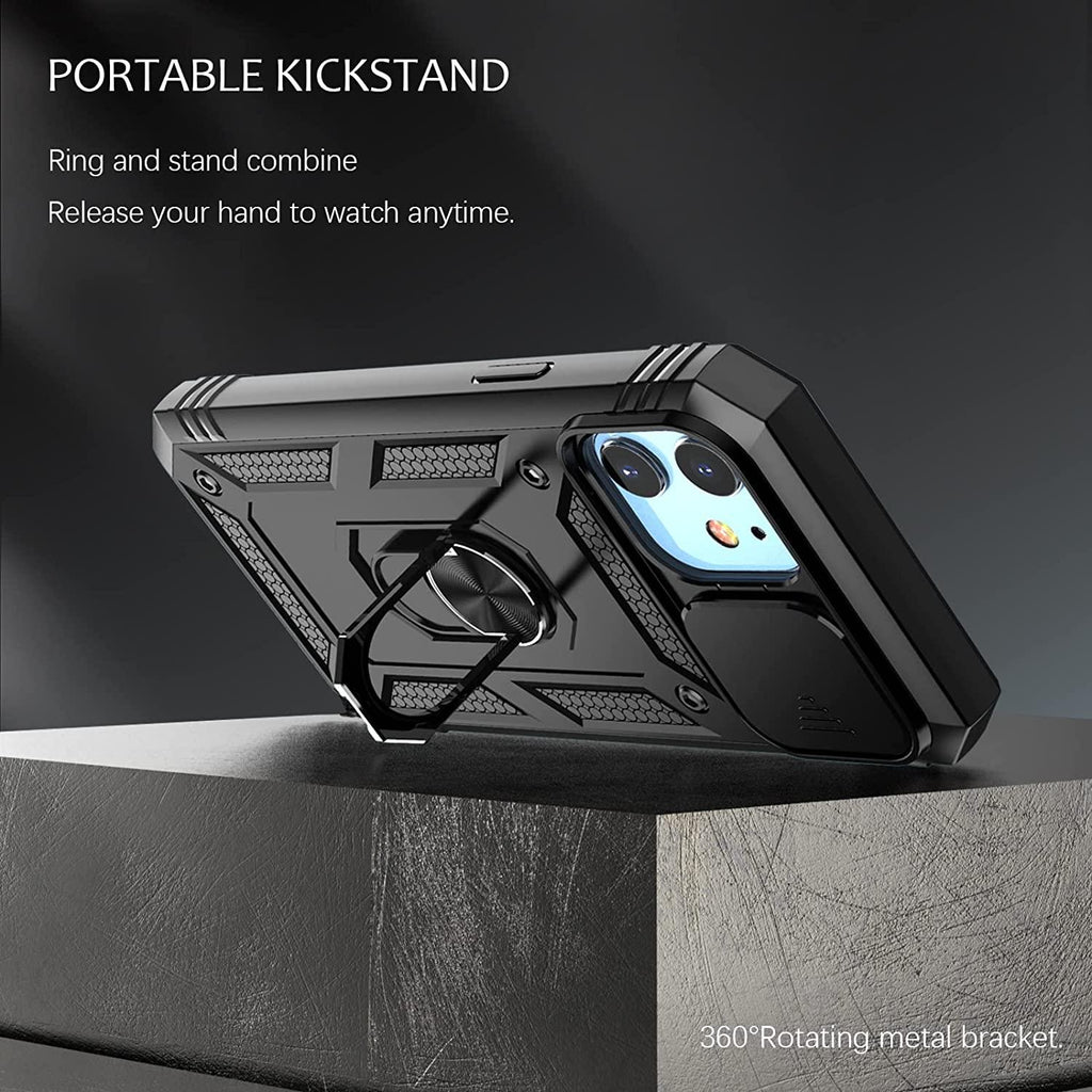 Multifunctional Heavy Duty Front and Back Full Body Shockproof Bumper Protection Cover Case For iPhone 13 12 11 Pro Max X Max 8 Plus Case Heavy Duty with Camera Rotate Kickstand Sturdy Shockproof Cover Stevvex