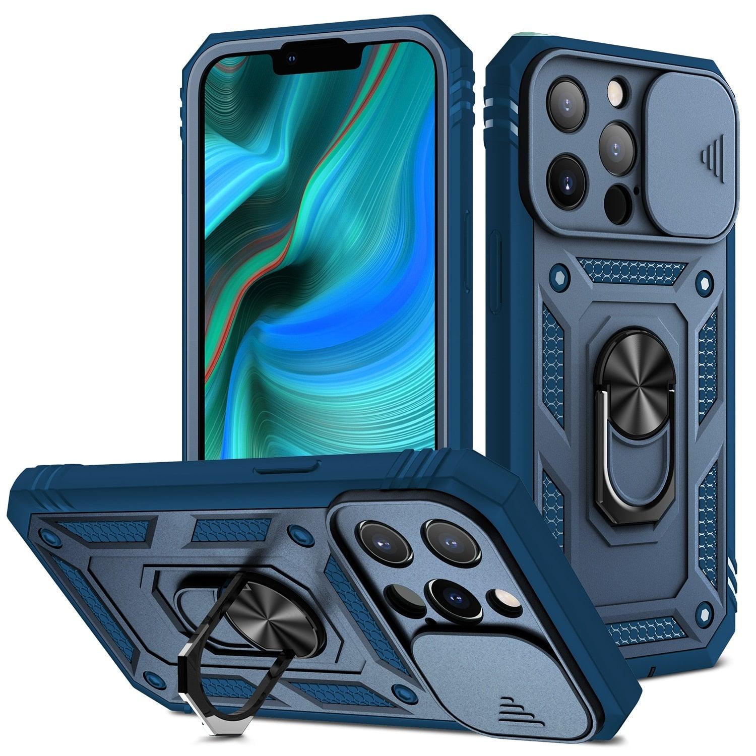 Multifunctional Heavy Duty Front and Back Full Body Shockproof Bumper Protection Cover Case For iPhone 13 12 11 Pro Max X Max 8 Plus Case Heavy Duty with Camera Rotate Kickstand Sturdy Shockproof Cover Stevvex