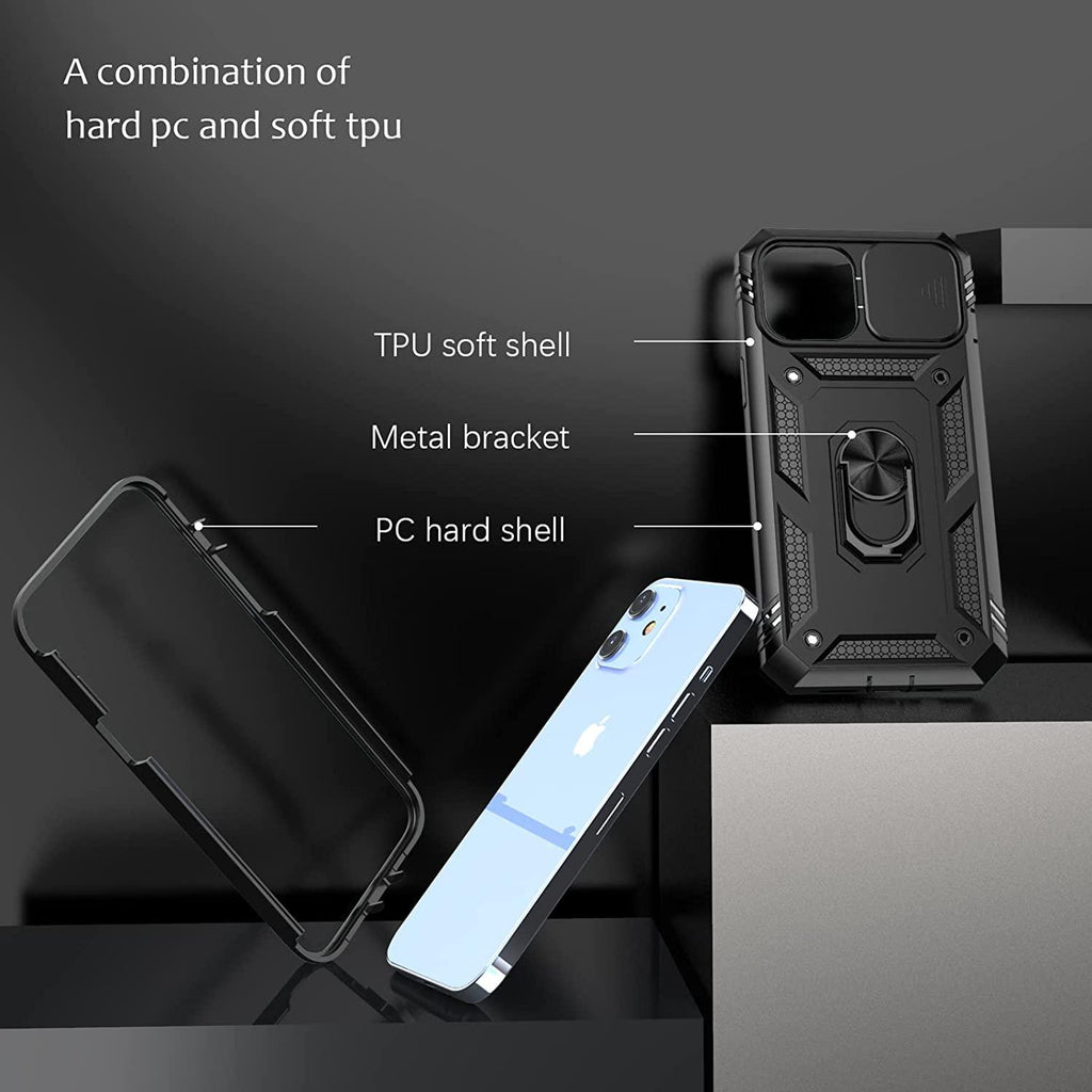 Multifunctional Heavy Duty Front and Back Full Body Shockproof Bumper Protection Cover Case For iPhone 13 12 11 Pro Max X Max 8 Plus Case Heavy Duty with Camera Rotate Kickstand Sturdy Shockproof Cover Stevvex
