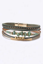 Multilayer Red Leather Beaded Magnetic Wrap Bracelet