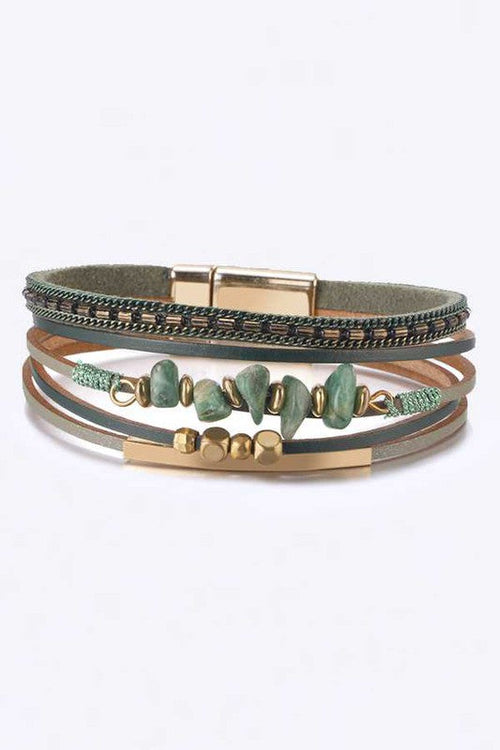 Multilayer Red Leather Beaded Magnetic Wrap Bracelet