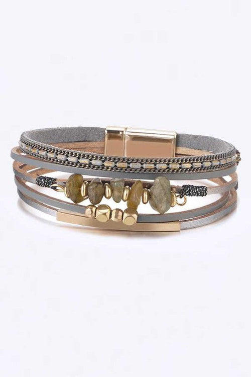 Multilayer Red Leather Beaded Magnetic Wrap Bracelet