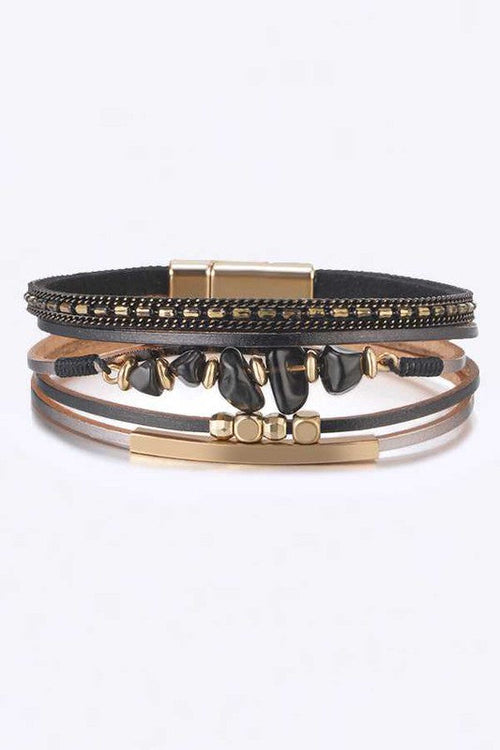 Multilayer Red Leather Beaded Magnetic Wrap Bracelet