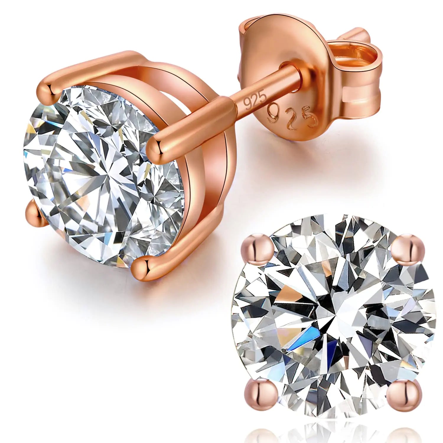 Diamond Stud Earrings Rose Gold Earrings Women Stud Earrings Rose Gold Cubic Zirconia Earrings 6mm Lootquake LLC