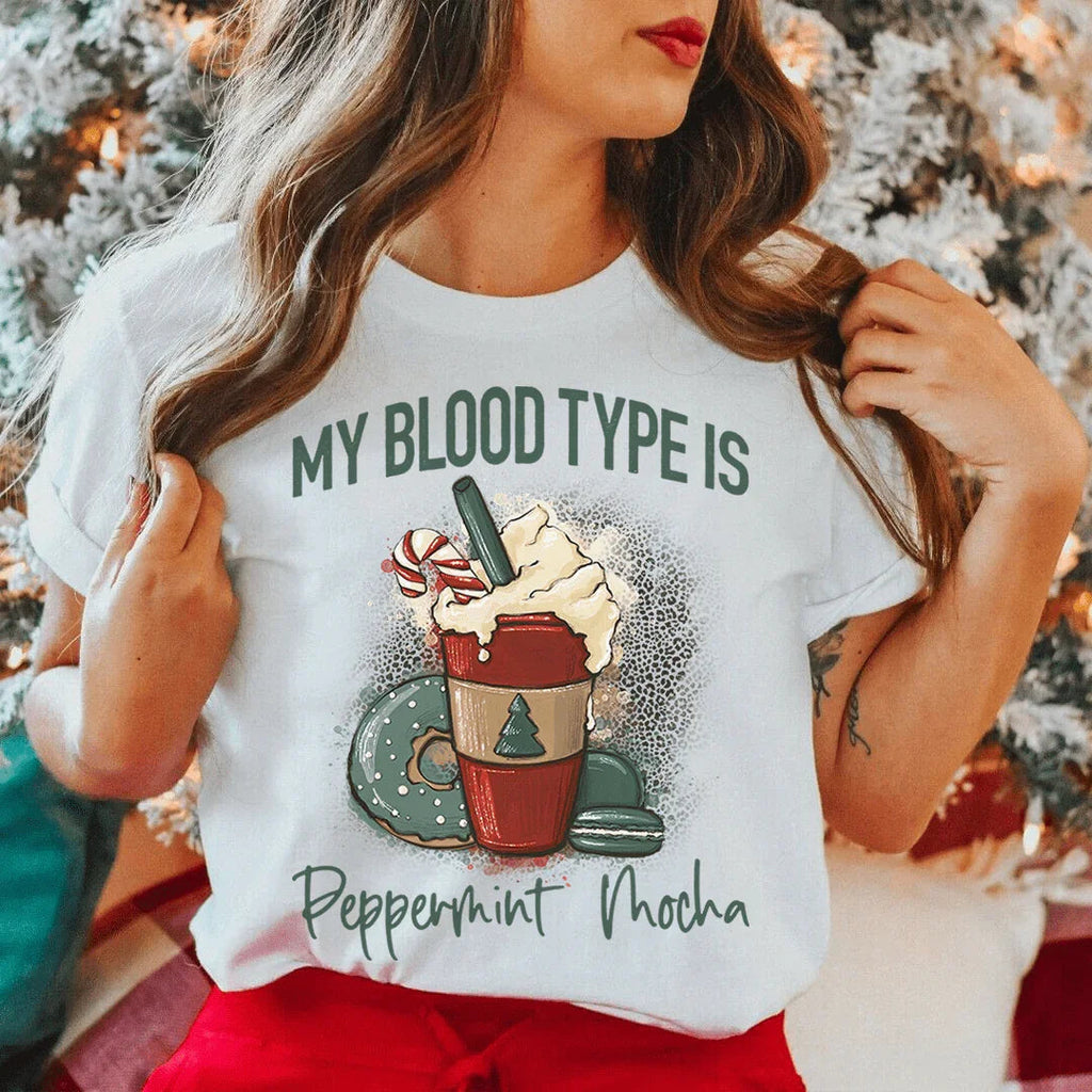 My Blood Type Is Peppermint Mocha Tee Peachy Sunday