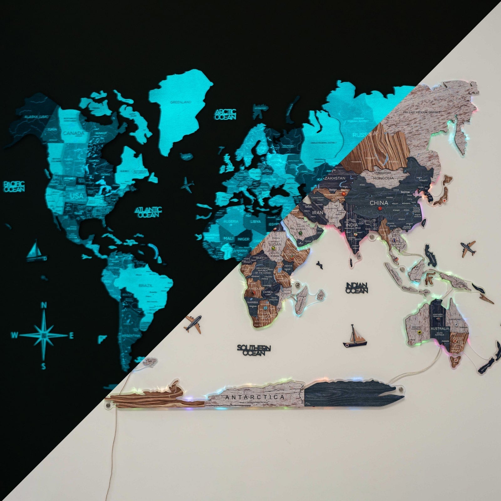 3D LUMINOUS LED Wooden World Map 2.0 Mystery - SJB-DIAMOND ELITES