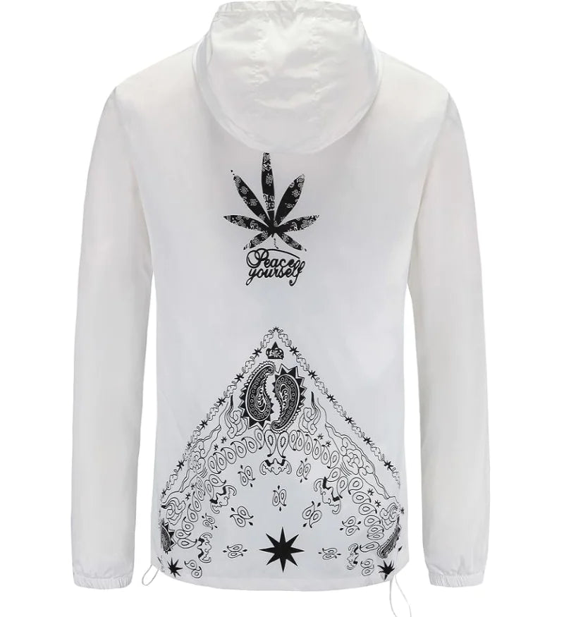 Hooded Jacket with Harajuku Leaf Print for Couples Pi-Mart