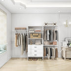 306 Closet Organizer System with Closet Shelves Wall Mounted, White Clothing Racks for Hanging Clothes, Clothes Organizer with Closet Drawers, Wooden Wardrobe Closet System with Hanging Rod Pi-Mart