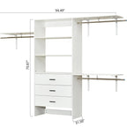 306 Closet Organizer System with Closet Shelves Wall Mounted, White Clothing Racks for Hanging Clothes, Clothes Organizer with Closet Drawers, Wooden Wardrobe Closet System with Hanging Rod Pi-Mart