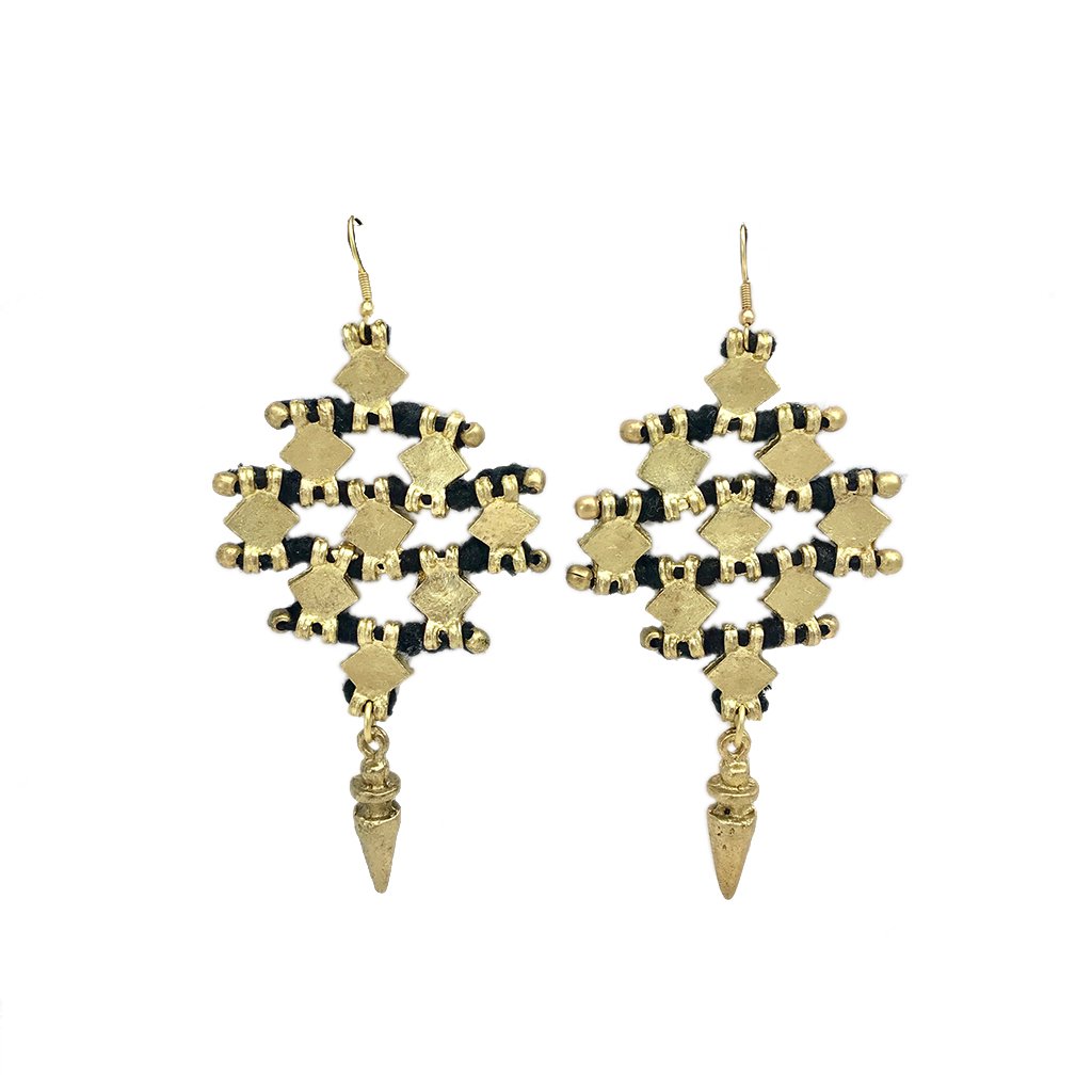 Nadu Tribal Cotton Thread Drop Earrings Zinc Alloy Boho Diamond Statement BandsCo Straps