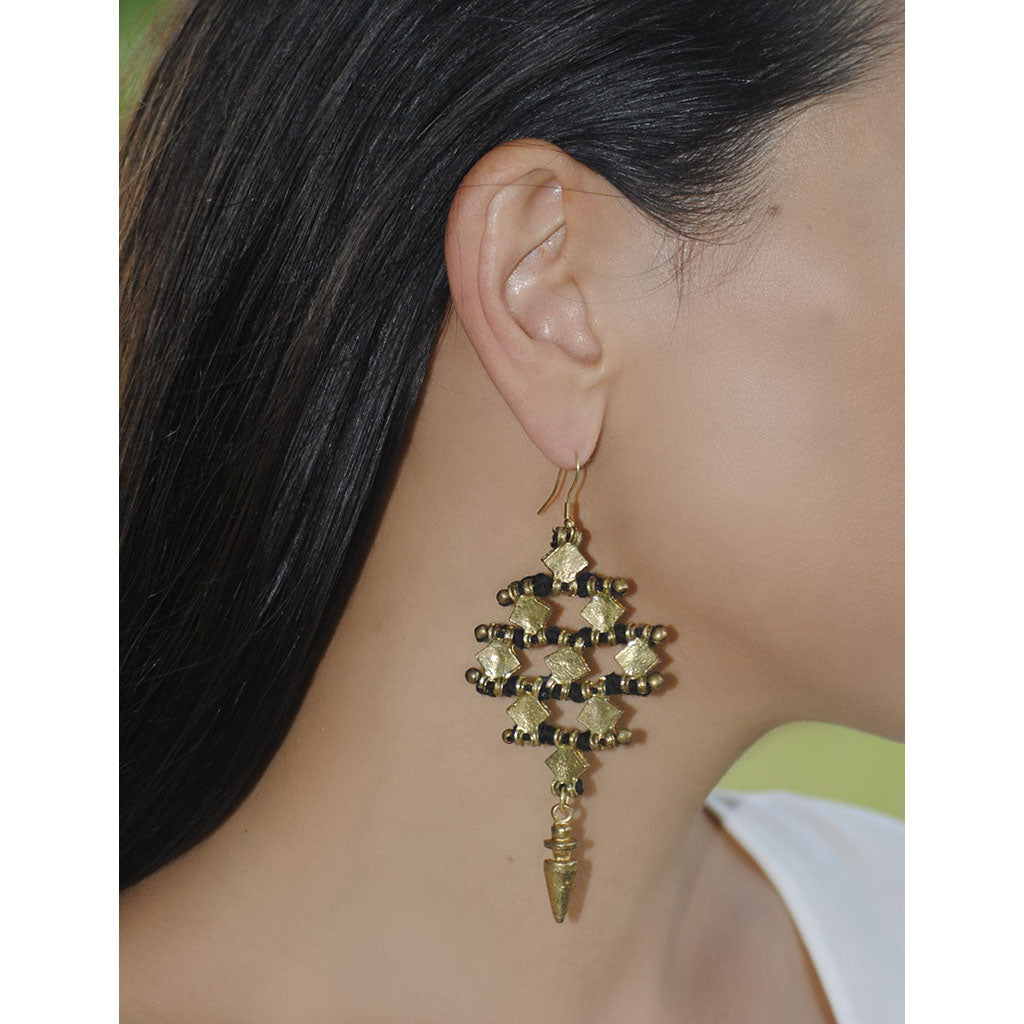Nadu Tribal Cotton Thread Drop Earrings Zinc Alloy Boho Diamond Statement BandsCo Straps