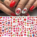 Nail Art Stickers Red Lips Nails Decals Sticker Hot Sexy Girl Tip Back Glue Decal Cool Lollipop Self Adhesive Acrylic Tips Tool Decoration White Feather Lace Flower Leaf Carving Design Exquisite Pattern Nail Art Supplies Self-Adhesive Nail Stevvex
