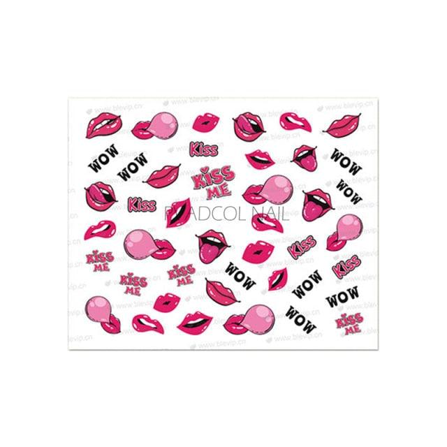 Nail Art Stickers Red Lips Nails Decals Sticker Hot Sexy Girl Tip Back Glue Decal Cool Lollipop Self Adhesive Acrylic Tips Tool Decoration White Feather Lace Flower Leaf Carving Design Exquisite Pattern Nail Art Supplies Self-Adhesive Nail Stevvex