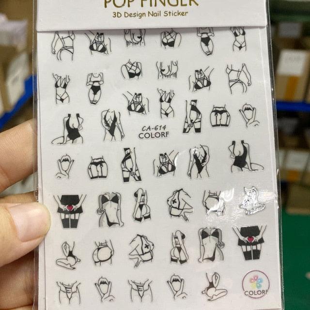 Nail Art Stickers Red Lips Nails Decals Sticker Hot Sexy Girl Tip Back Glue Decal Cool Lollipop Self Adhesive Acrylic Tips Tool Decoration White Feather Lace Flower Leaf Carving Design Exquisite Pattern Nail Art Supplies Self-Adhesive Nail Stevvex