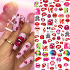 Nail Art Stickers Red Lips Nails Decals Sticker Hot Sexy Girl Tip Back Glue Decal Cool Lollipop Self Adhesive Acrylic Tips Tool Decoration White Feather Lace Flower Leaf Carving Design Exquisite Pattern Nail Art Supplies Self-Adhesive Nail Stevvex
