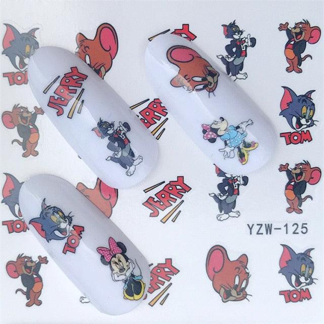 Nail Art Water Transfer Stickers Anime Mouse Animal Kid slider adhesive Watermark Decals Women Beauty Wedding Nails  Decal Self-Adhesive 3D Wave Design Decoration for Women Girls Art Stickers Decal Decoration Metallic Curve Strip Line Nail Stevvex