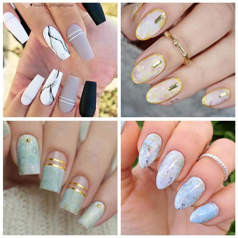 Nail Foils Marble Flower Series Iridescent Nail Art Transfer Sticker Paper Slider Nail Water Decal Design Manicures Decorations  Art Manicures Decoration New Gold Nail Transfer Foils for Nail Arts Nails Supply Holographic Effect Nail Art Foil Stickers Hol Stevvex