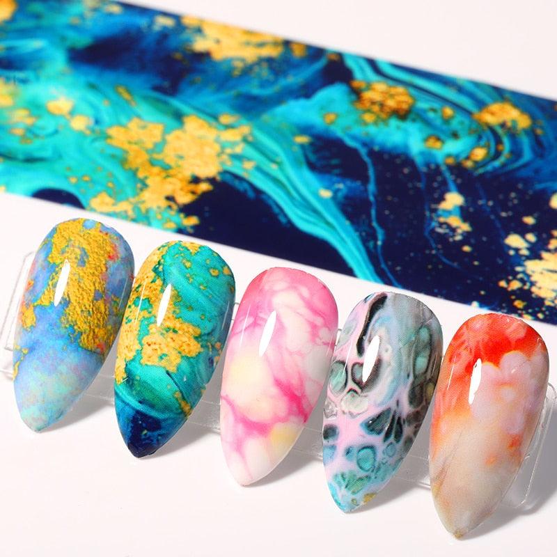 Nail Foils Marble Flower Series Iridescent Nail Art Transfer Sticker Paper Slider Nail Water Decal Design Manicures Decorations  Art Manicures Decoration New Gold Nail Transfer Foils for Nail Arts Nails Supply Holographic Effect Nail Art Foil Stickers Hol Stevvex
