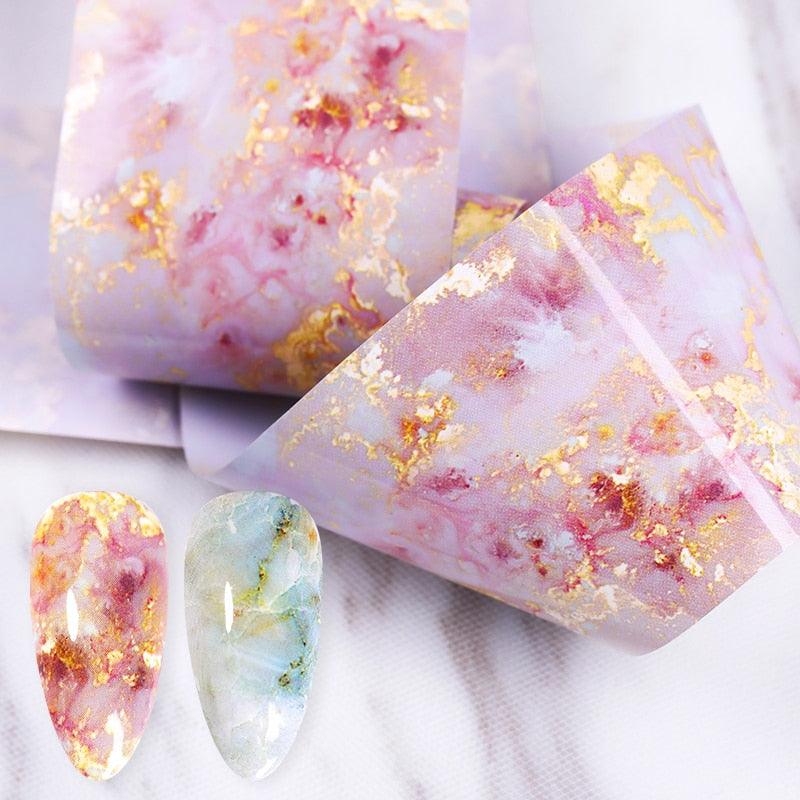 Nail Foils Marble Flower Series Iridescent Nail Art Transfer Sticker Paper Slider Nail Water Decal Design Manicures Decorations  Art Manicures Decoration New Gold Nail Transfer Foils for Nail Arts Nails Supply Holographic Effect Nail Art Foil Stickers Hol Stevvex