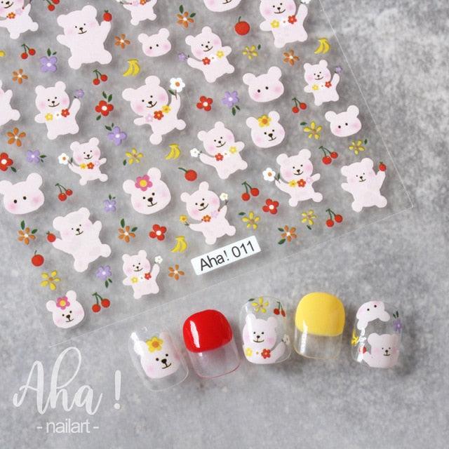Nail Glue Stickers Stars Moon Cartoon Rabbit Panda Flower Nail Decoration Decals Nail Sticker Nail Art Decorations Design Decoration Acrylic Nail Supplies Designer Nail Decorations for Women Girls Kids 3D Nail Art Stickers Decals Stevvex