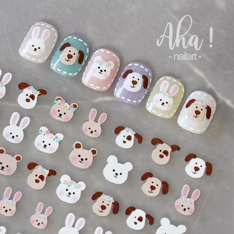 Nail Glue Stickers Stars Moon Cartoon Rabbit Panda Flower Nail Decoration Decals Nail Sticker Nail Art Decorations Design Decoration Acrylic Nail Supplies Designer Nail Decorations for Women Girls Kids 3D Nail Art Stickers Decals Stevvex