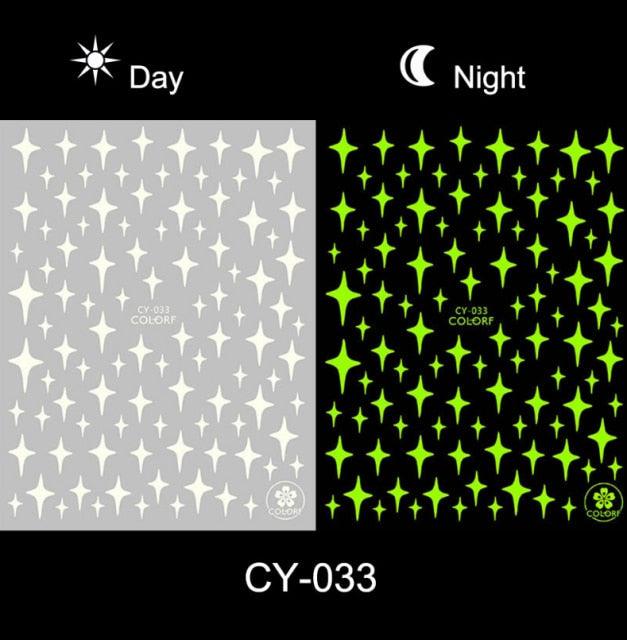 Nail Stickers Back Glue Fluorescent Light Flame Butterfly Moon Love Pattern Designs Nail Decal Decoration Tips For Beauty Salons Glow in Dark Nail Stickers Self-Adhesive Nail Art Decals Butterfly Flower Star Heart Nail Strips Glow Dark Nail Art Manicure Stevvex