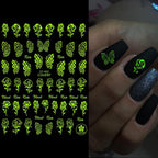Nail Stickers Back Glue Fluorescent Light Flame Butterfly Moon Love Pattern Designs Nail Decal Decoration Tips For Beauty Salons Glow in Dark Nail Stickers Self-Adhesive Nail Art Decals Butterfly Flower Star Heart Nail Strips Glow Dark Nail Art Manicure Stevvex