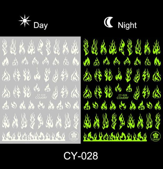 Nail Stickers Back Glue Fluorescent Light Flame Butterfly Moon Love Pattern Designs Nail Decal Decoration Tips For Beauty Salons Glow in Dark Nail Stickers Self-Adhesive Nail Art Decals Butterfly Flower Star Heart Nail Strips Glow Dark Nail Art Manicure Stevvex