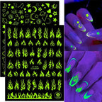 Nail Stickers Back Glue Fluorescent Light Flame Butterfly Moon Love Pattern Designs Nail Decal Decoration Tips For Beauty Salons Glow in Dark Nail Stickers Self-Adhesive Nail Art Decals Butterfly Flower Star Heart Nail Strips Glow Dark Nail Art Manicure Stevvex