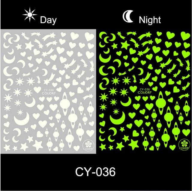 Nail Stickers Back Glue Fluorescent Light Flame Butterfly Moon Love Pattern Designs Nail Decal Decoration Tips For Beauty Salons Glow in Dark Nail Stickers Self-Adhesive Nail Art Decals Butterfly Flower Star Heart Nail Strips Glow Dark Nail Art Manicure Stevvex