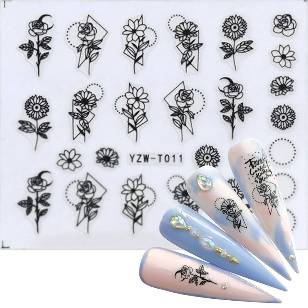 Nail Stickers for Manicure Nail Sticker Sliders For Nails Decal Self-adhesive Nails Figures Transfer Black Accessories Sliders Manicure Decoration 3D Nail Supplies Holographic Decals Transfer Sliders Nail Design Manicures Nail Self-Adhesive Sticker Stevvex