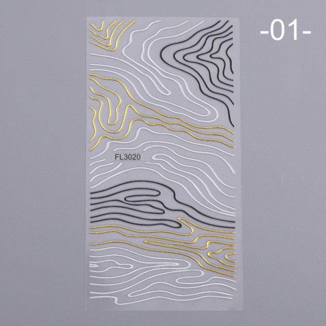 Nail Strip Stickers Black Gold Rose Gold Silver Metal Strip Tape Nail Art Adhesive Foil Tips Nail Sticker Decals Metallic Curve Strip Line Nail Decal Self-Adhesive 3D Wave Design Decoration for Women Girls Tape Nail Art Stickers Decal Decoration Stevvex