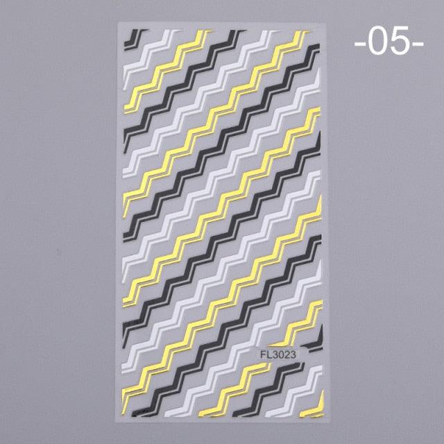 Nail Strip Stickers Black Gold Rose Gold Silver Metal Strip Tape Nail Art Adhesive Foil Tips Nail Sticker Decals Metallic Curve Strip Line Nail Decal Self-Adhesive 3D Wave Design Decoration for Women Girls Tape Nail Art Stickers Decal Decoration Stevvex