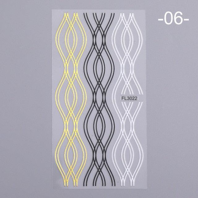 Nail Strip Stickers Black Gold Rose Gold Silver Metal Strip Tape Nail Art Adhesive Foil Tips Nail Sticker Decals Metallic Curve Strip Line Nail Decal Self-Adhesive 3D Wave Design Decoration for Women Girls Tape Nail Art Stickers Decal Decoration Stevvex