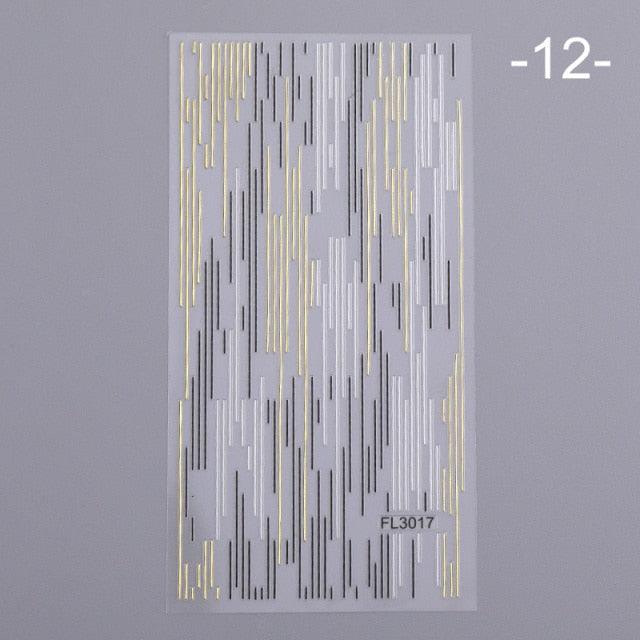 Nail Strip Stickers Black Gold Rose Gold Silver Metal Strip Tape Nail Art Adhesive Foil Tips Nail Sticker Decals Metallic Curve Strip Line Nail Decal Self-Adhesive 3D Wave Design Decoration for Women Girls Tape Nail Art Stickers Decal Decoration Stevvex