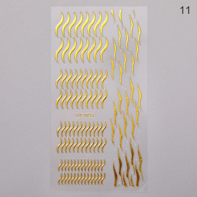 Nail Strip Stickers Black Gold Rose Gold Silver Metal Strip Tape Nail Art Adhesive Foil Tips Nail Sticker Decals Metallic Curve Strip Line Nail Decal Self-Adhesive 3D Wave Design Decoration for Women Girls Tape Nail Art Stickers Decal Decoration Stevvex