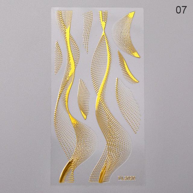 Nail Strip Stickers Black Gold Rose Gold Silver Metal Strip Tape Nail Art Adhesive Foil Tips Nail Sticker Decals Metallic Curve Strip Line Nail Decal Self-Adhesive 3D Wave Design Decoration for Women Girls Tape Nail Art Stickers Decal Decoration Stevvex
