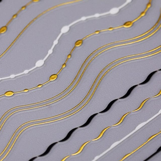 Nail Strip Stickers Black Gold Rose Gold Silver Metal Strip Tape Nail Art Adhesive Foil Tips Nail Sticker Decals Metallic Curve Strip Line Nail Decal Self-Adhesive 3D Wave Design Decoration for Women Girls Tape Nail Art Stickers Decal Decoration Stevvex