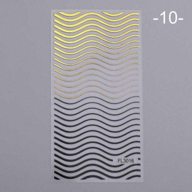 Nail Strip Stickers Black Gold Rose Gold Silver Metal Strip Tape Nail Art Adhesive Foil Tips Nail Sticker Decals Metallic Curve Strip Line Nail Decal Self-Adhesive 3D Wave Design Decoration for Women Girls Tape Nail Art Stickers Decal Decoration Stevvex