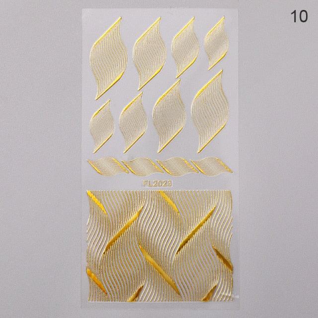 Nail Strip Stickers Black Gold Rose Gold Silver Metal Strip Tape Nail Art Adhesive Foil Tips Nail Sticker Decals Metallic Curve Strip Line Nail Decal Self-Adhesive 3D Wave Design Decoration for Women Girls Tape Nail Art Stickers Decal Decoration Stevvex