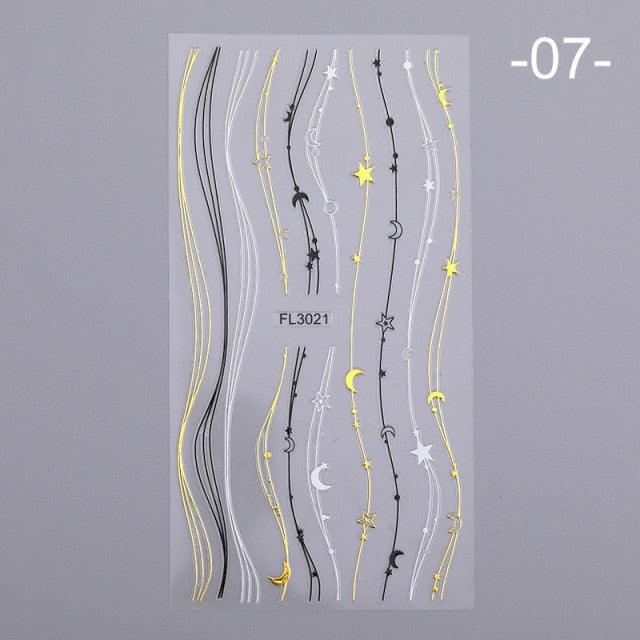 Nail Strip Stickers Black Gold Rose Gold Silver Metal Strip Tape Nail Art Adhesive Foil Tips Nail Sticker Decals Metallic Curve Strip Line Nail Decal Self-Adhesive 3D Wave Design Decoration for Women Girls Tape Nail Art Stickers Decal Decoration Stevvex